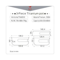 3-Piece Titanium Pot And Pan Cook Set - 6053 11 3-Piece Titanium Pot And Pan Cook Set - 6053 -AU Camping Equipment Sales 2024 Ti6053